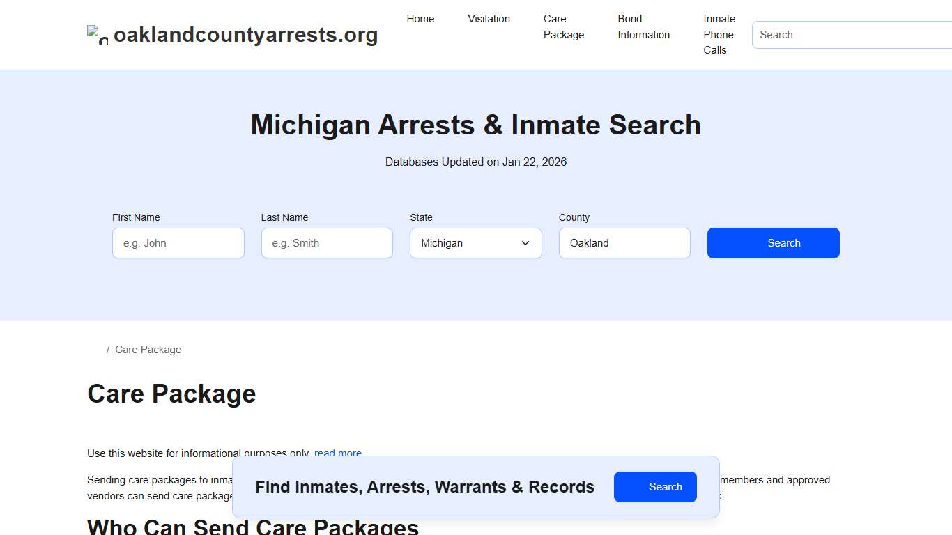 Inmate Care Package - Oakland County Jail, MI