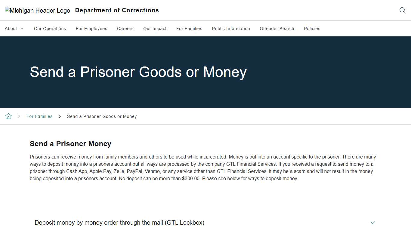 Send a Prisoner Goods or Money